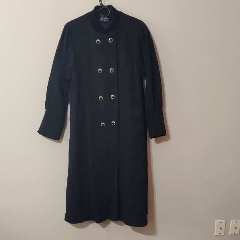 VTG Forstmann Black Wool Pea Coat Long Size 10